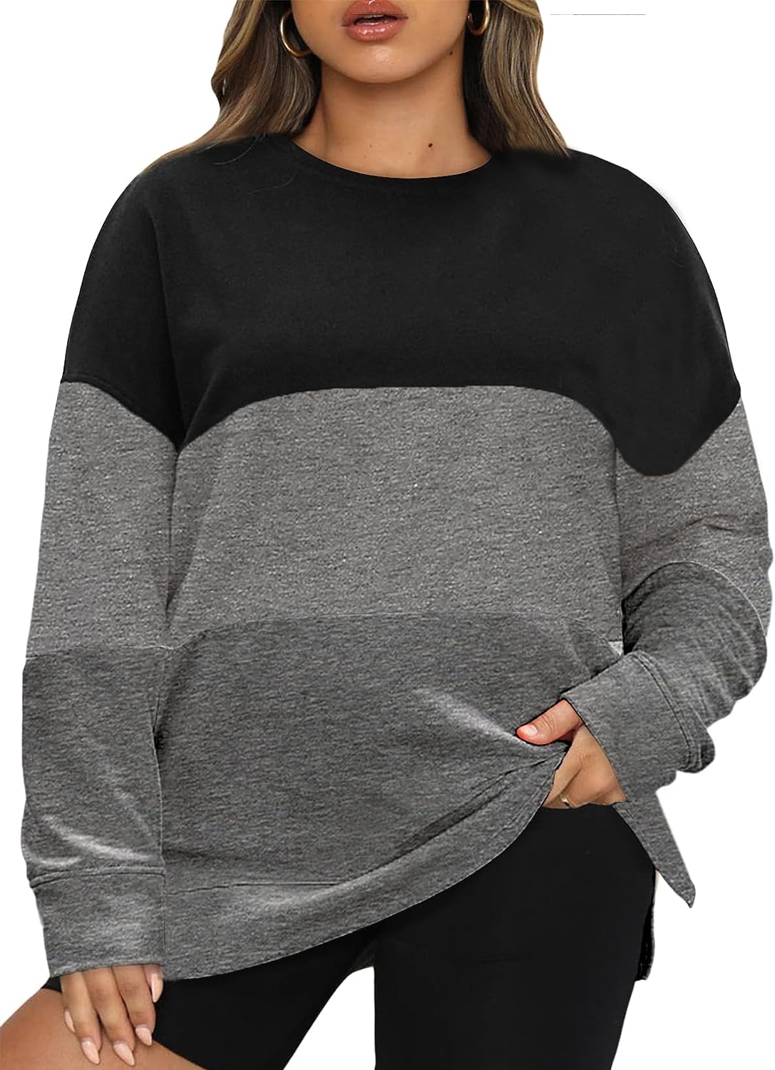 Eytino Women Plus Size Long Sleeve Crewneck Pullovers Sweatshirts Tops Fall  2023 Trendy Clothes,1X Black at  Women's Clothing store