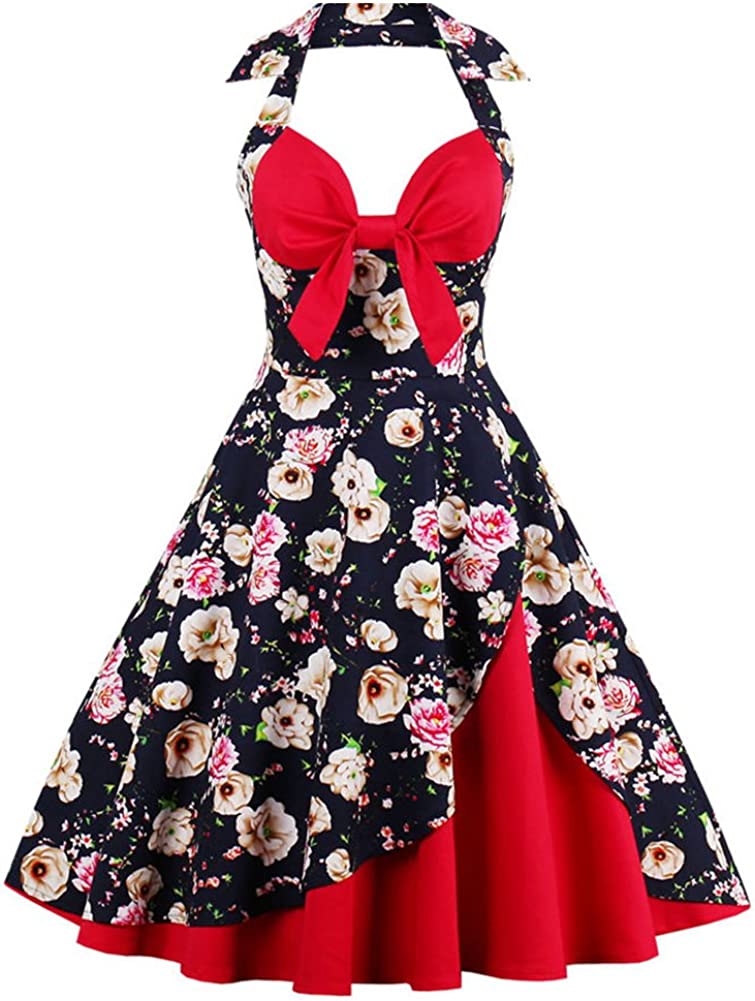 ODOLDI Women Retro Polka Dot Dresses Vintage 1950s Halter Cocktail Party  Swing Dress 50's 60's Prom Dress Rockabilly Dresses : : Clothing