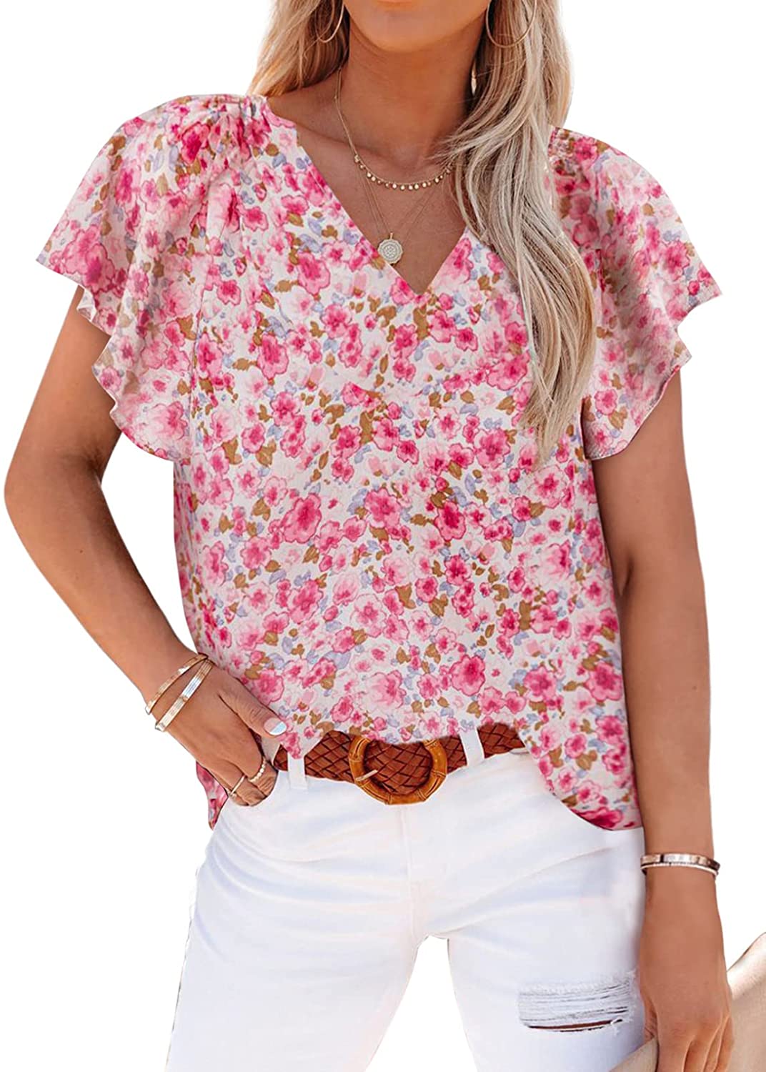 SHEWIN Womens Blouses Dressy Casual Floral Boho Tops Loose Long