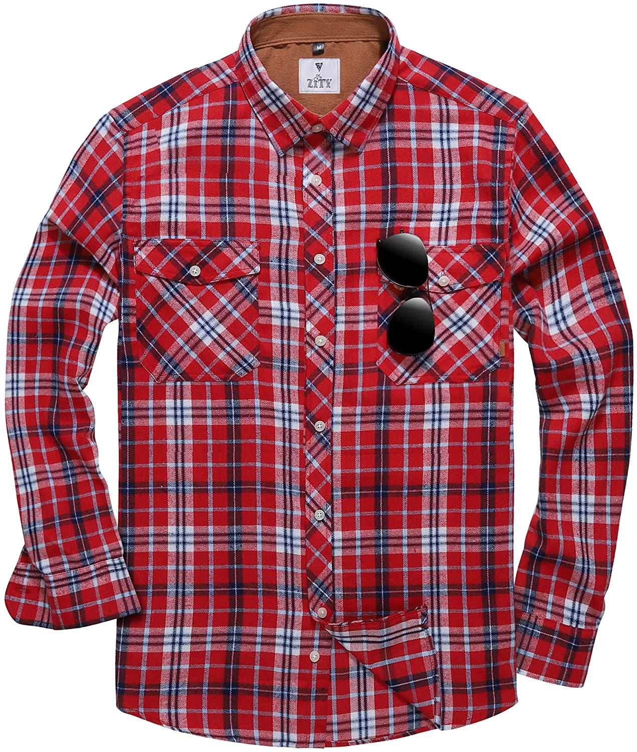 ZITY Flannel Plaid Shirt for Men Regular Fit Long Sleeve Casual Button Down Shirts 