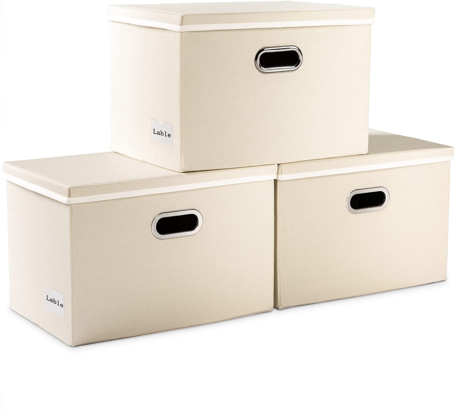 PRANDOM Large Collapsible Storage Bins with Lids [3-Pack] Linen Fabric  Foldable