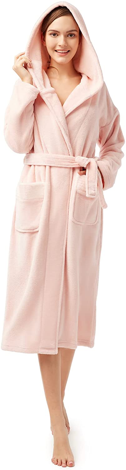 thumbnail 17  - SIORO Womens Plush Robe with Hood, Long Flannel Fleece Bathrobe for women Warm a