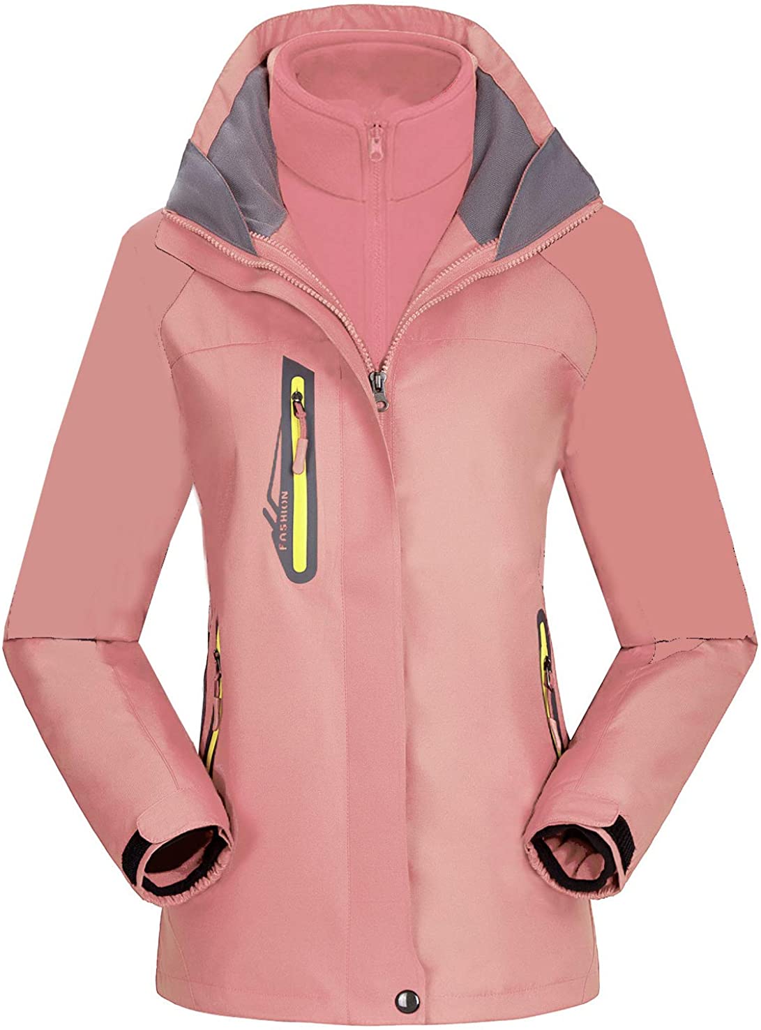 AbelWay Womens Outdoor Mountain Waterproof Windproof Fleece Ski Hooded Jacket Rain Coat
