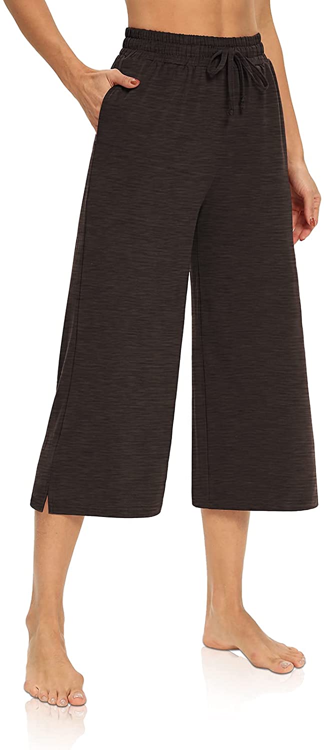 DIBAOLONG Womens Yoga Pants Capri Wide Leg Comfy Drawstring Loose Lounge Workout  Pants with Pockets