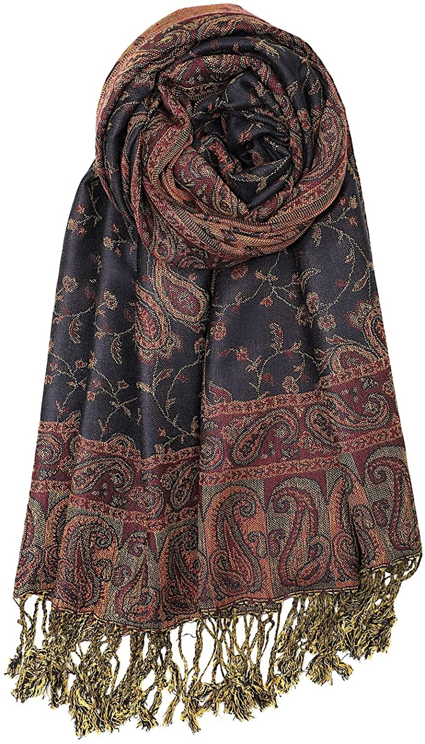 Achillea Soft Silky Reversible Paisley Pashmina Shawl Wrap Scarf w/Fringes