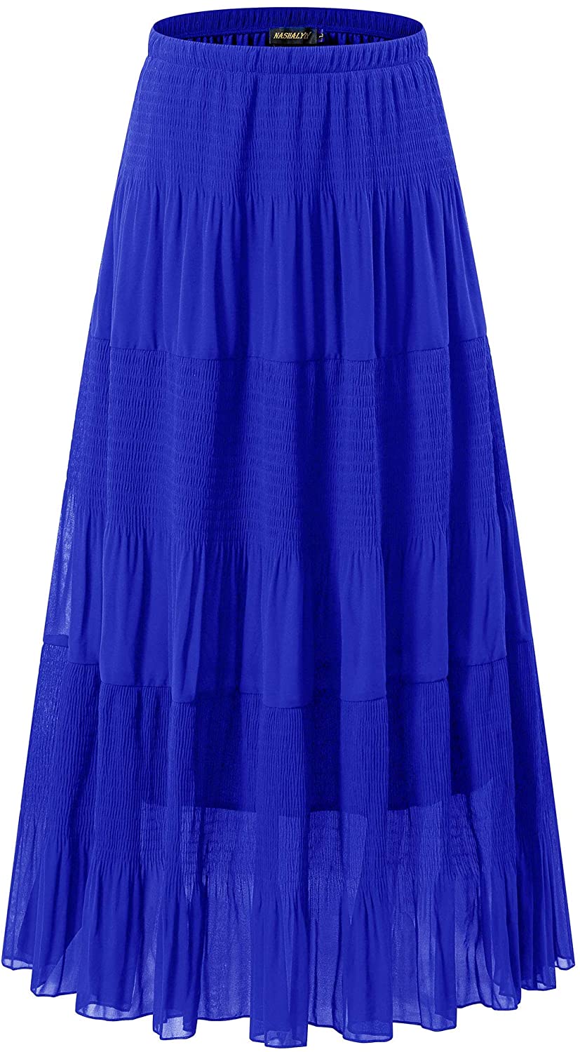 Women's Maxi Skirt, Elastic Waist Skirt, Flare Skirt, Chiffon