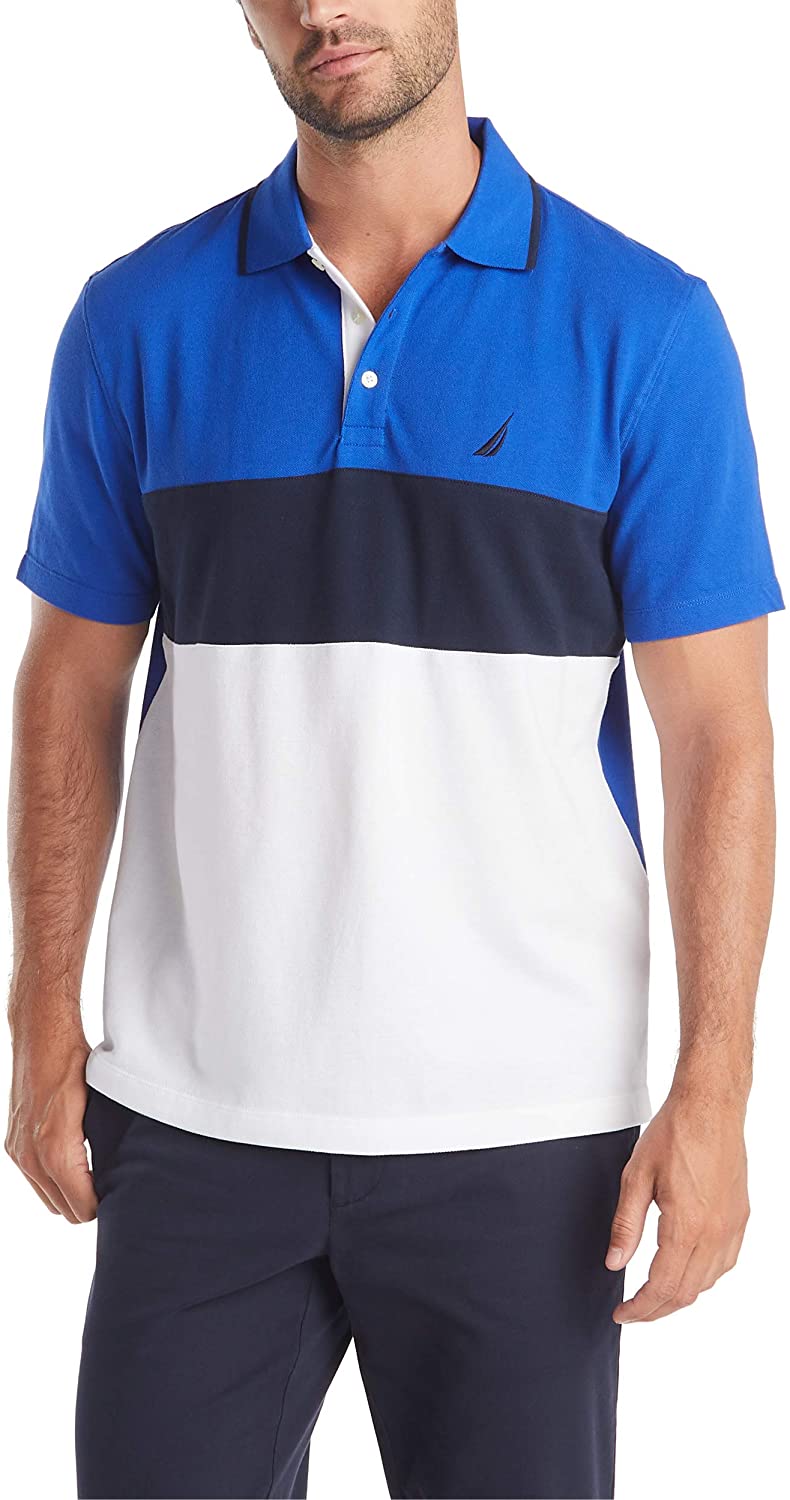Nautica Men#039;s Short Sleeve 100% Cotton Pique Color Block Polo Shirt  eBay