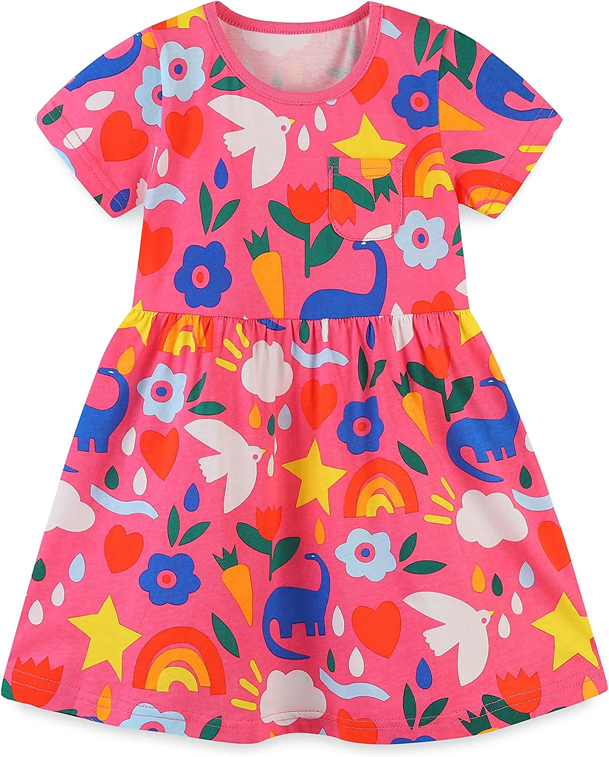 WNQY Toddler Girls Baby Princess Dress Short Sleeve Cartoon Print Dresses 