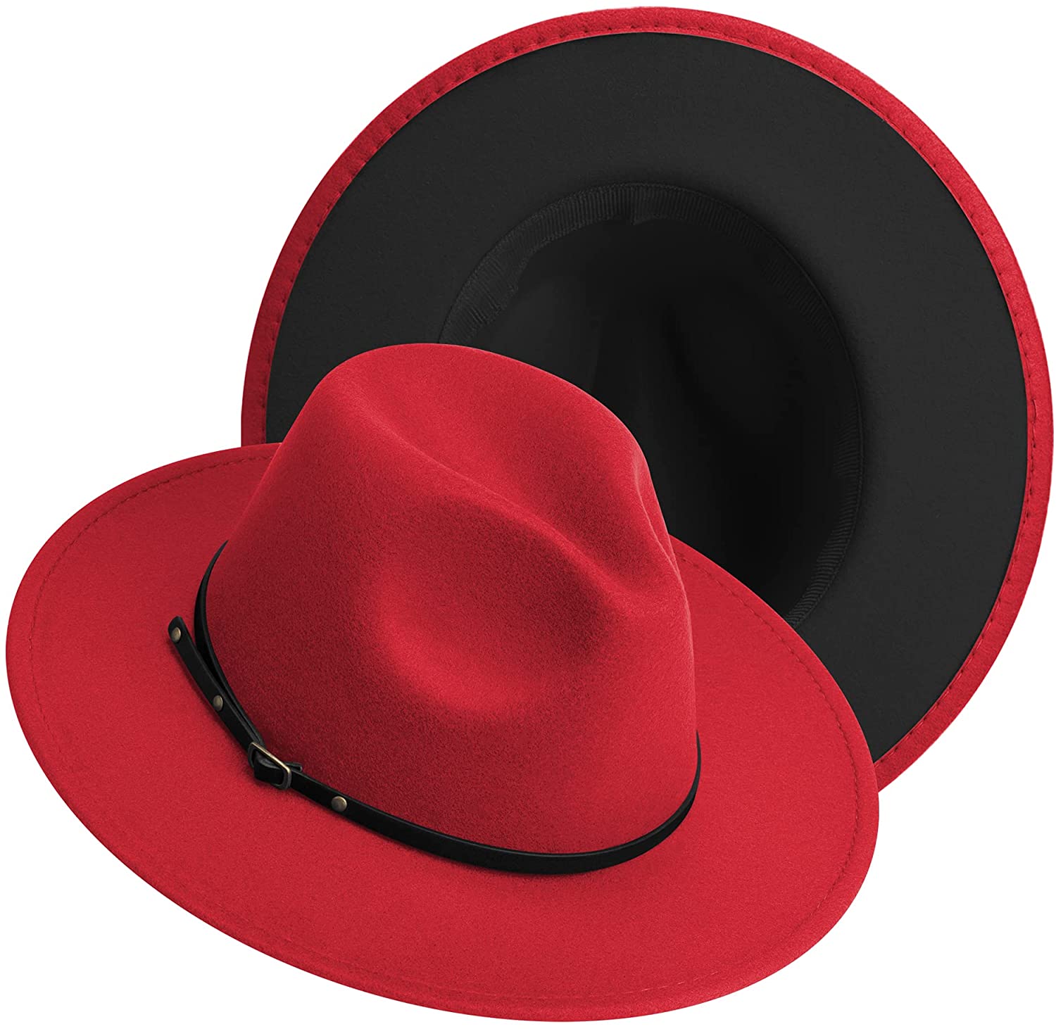 Gossifan Classic Men & Women Wide Brim Fedora Panama Hat with Belt Buckle 
