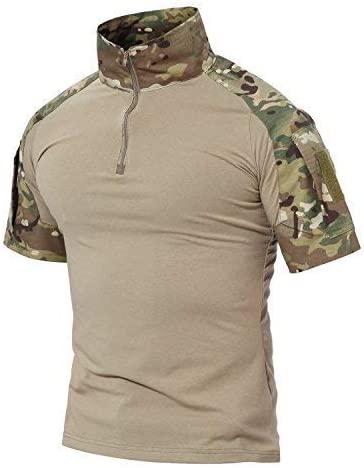 MAGCOMSEN Men's Tactical Military Shirts 1/4 Zip Short Sleeve Slim Fit Camo Shirt