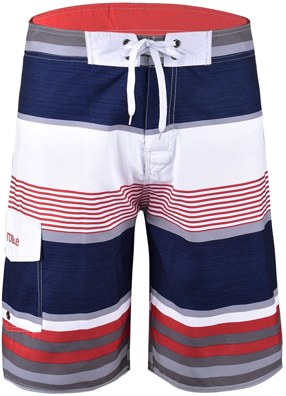 Nonwe Men's Quick Dry Swim Trunks Colorful Stripe Beach Shorts with Mesh Lining 