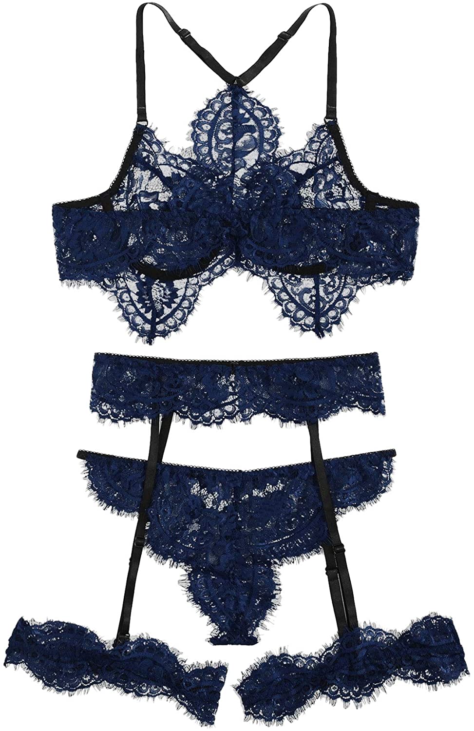 Milumia Women's Sexy Lace Lingerie Sets 3 Piece Bra Panty and Garter | eBay
