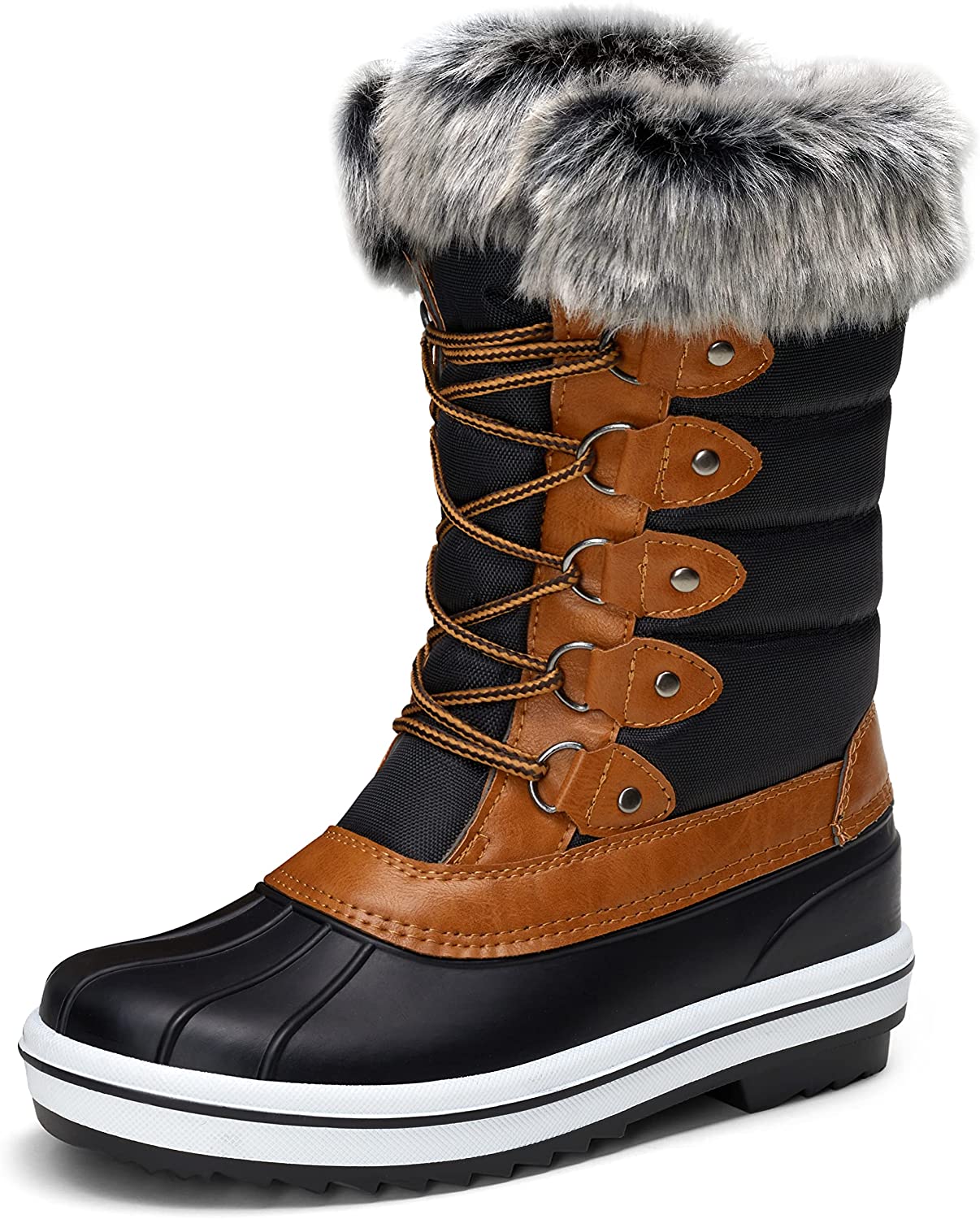 VEPOSE Womens Waterproof Snow Boots Mid Calf Lace Up Fur Shoes 