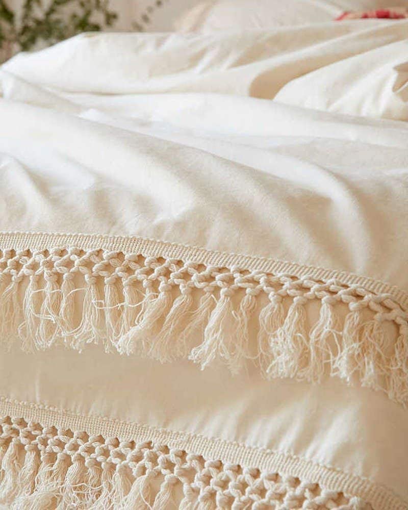 Flber White Cotton Tassel Duvet Cover,Full Queen,86inx90in  eBay