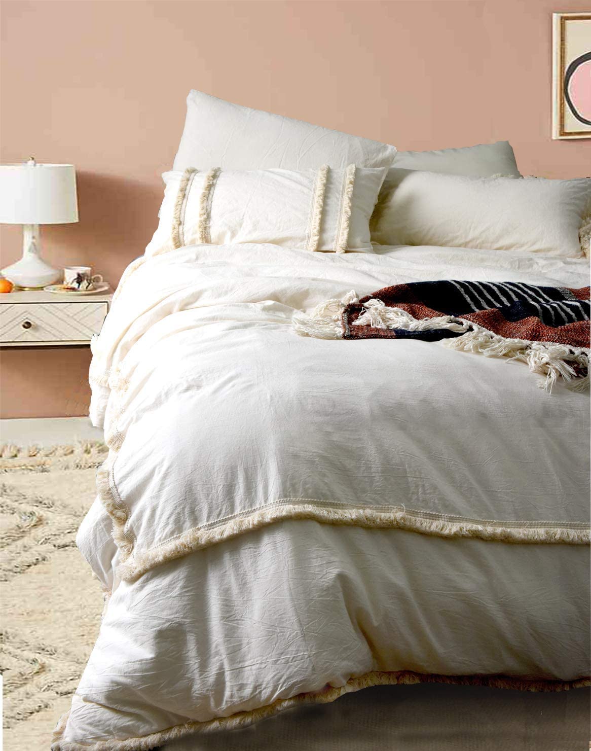 Flber Ivory Duvet Cover Tufted Boho Bedding Comforter Queen Size, 86in x90in  eBay