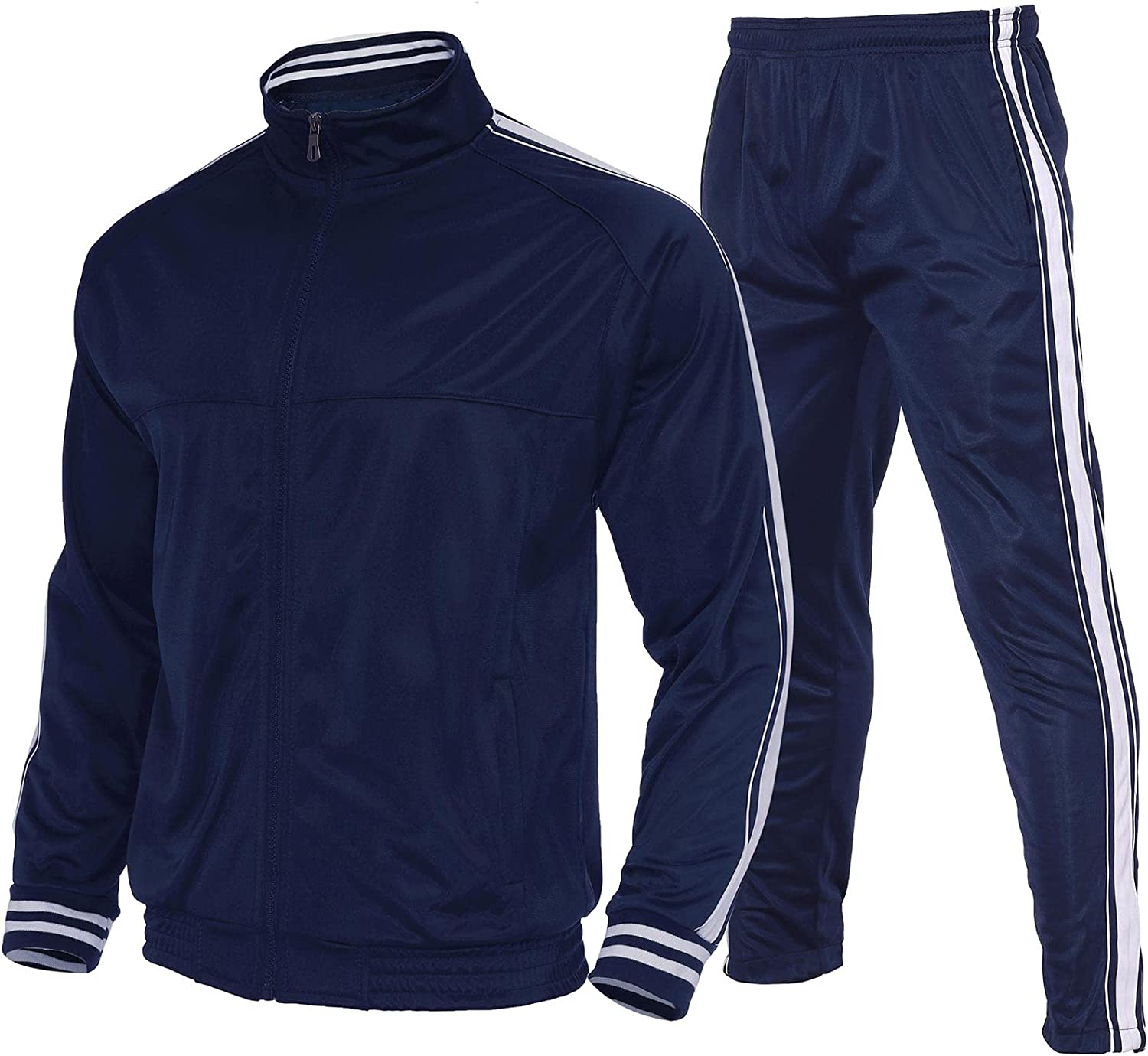 X-2 Men Track Suits 2 Pieces Set Full Zip Sweatsuit Men Hooded Tracksuit  Athletic Sports Set Teal Blue X-Large