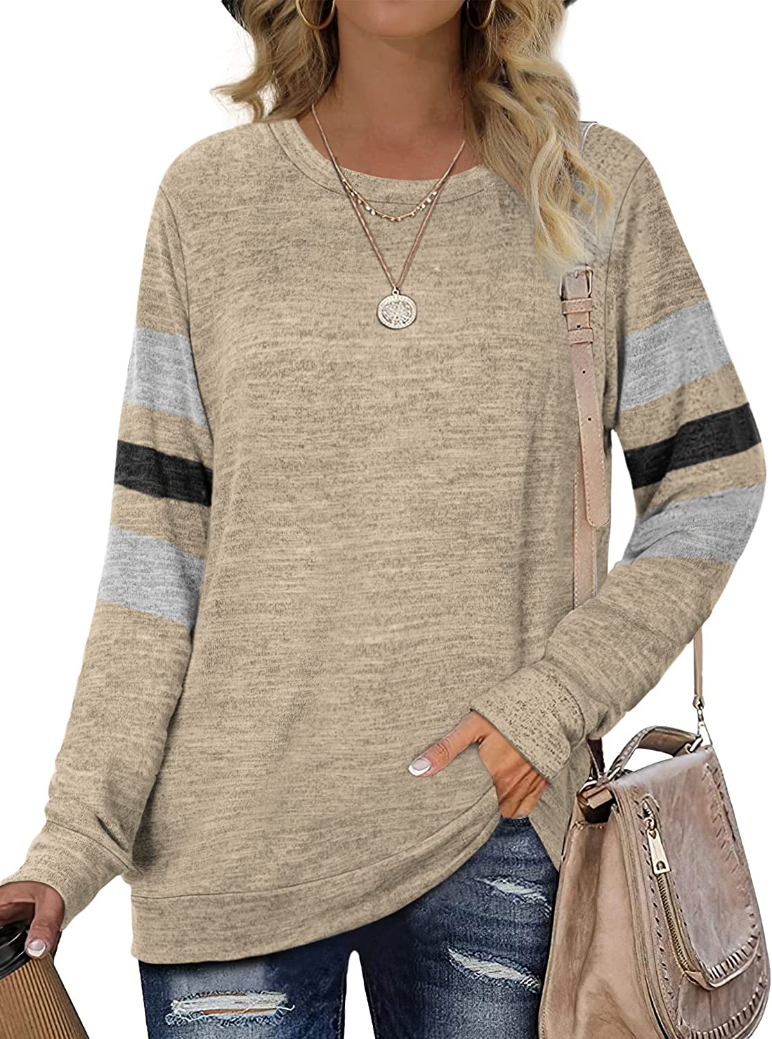 Geifa, Sweaters, Geifa Sweatshirts For Women Crewneck Color Block  Sweaters Long Sleeve Tunic Tops