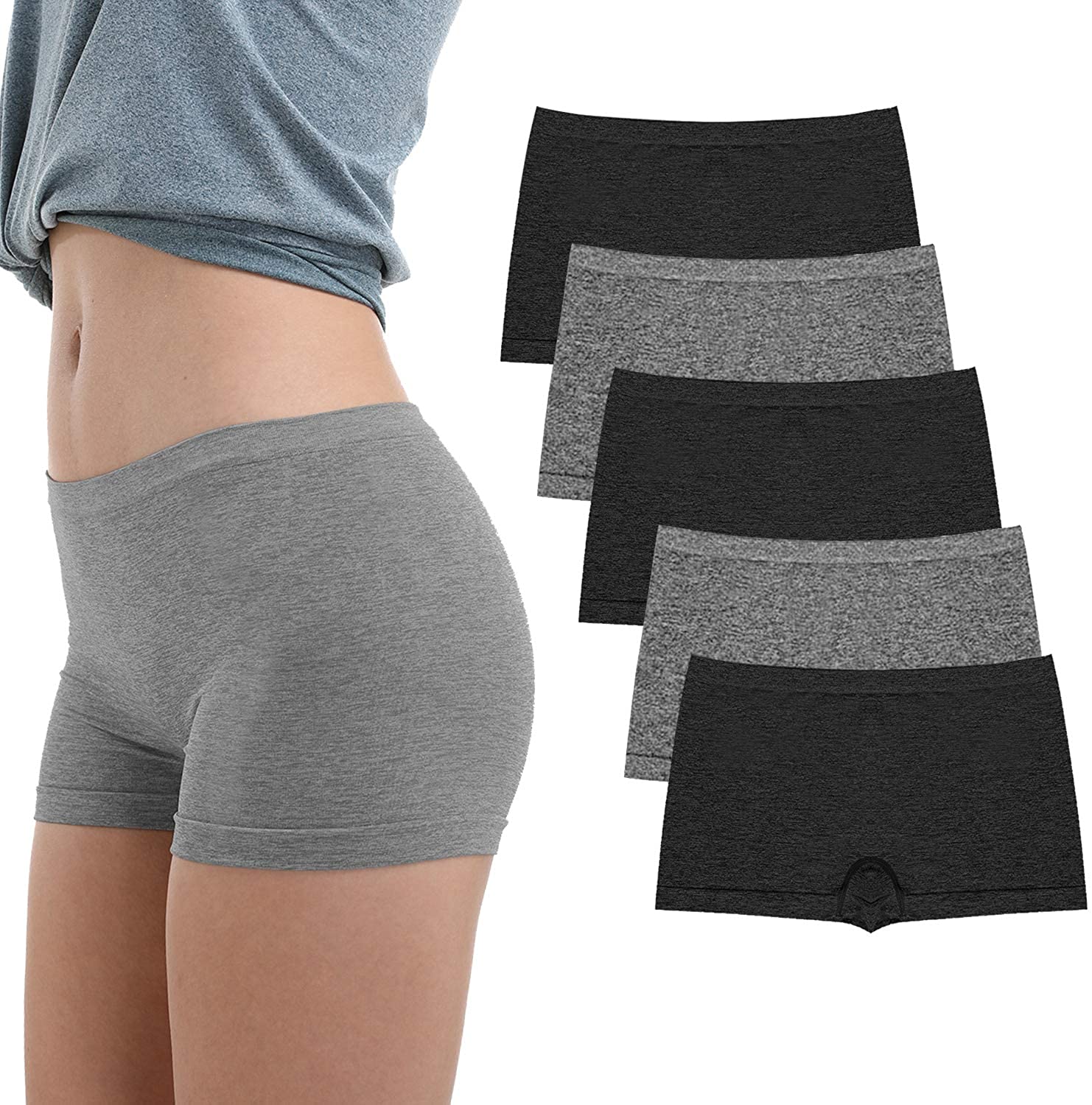 Women's Boyshort Underwear Full Coverage Seamless Panties Soft Stretch Boxer  Bri