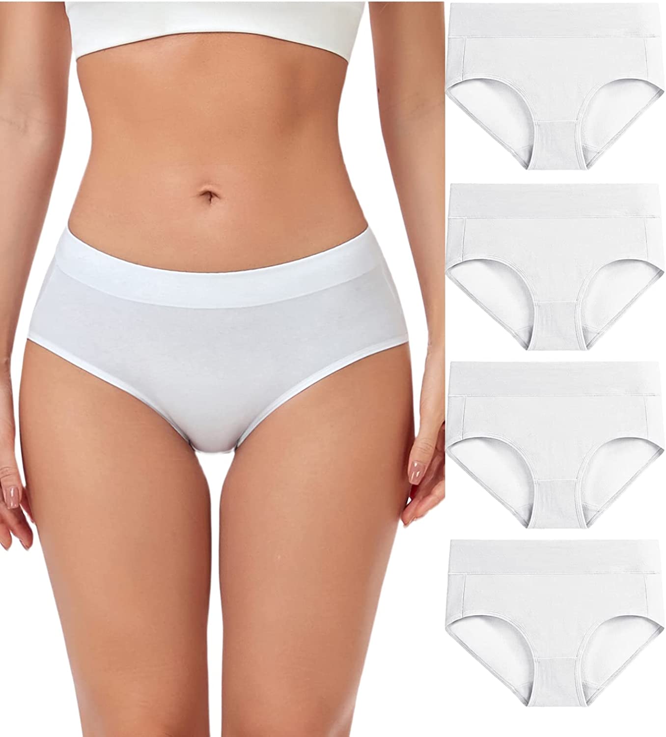 wirarpa Women's Cotton Stretch Underwear Soft Mid Rise Briefs Underpants 4  Pack