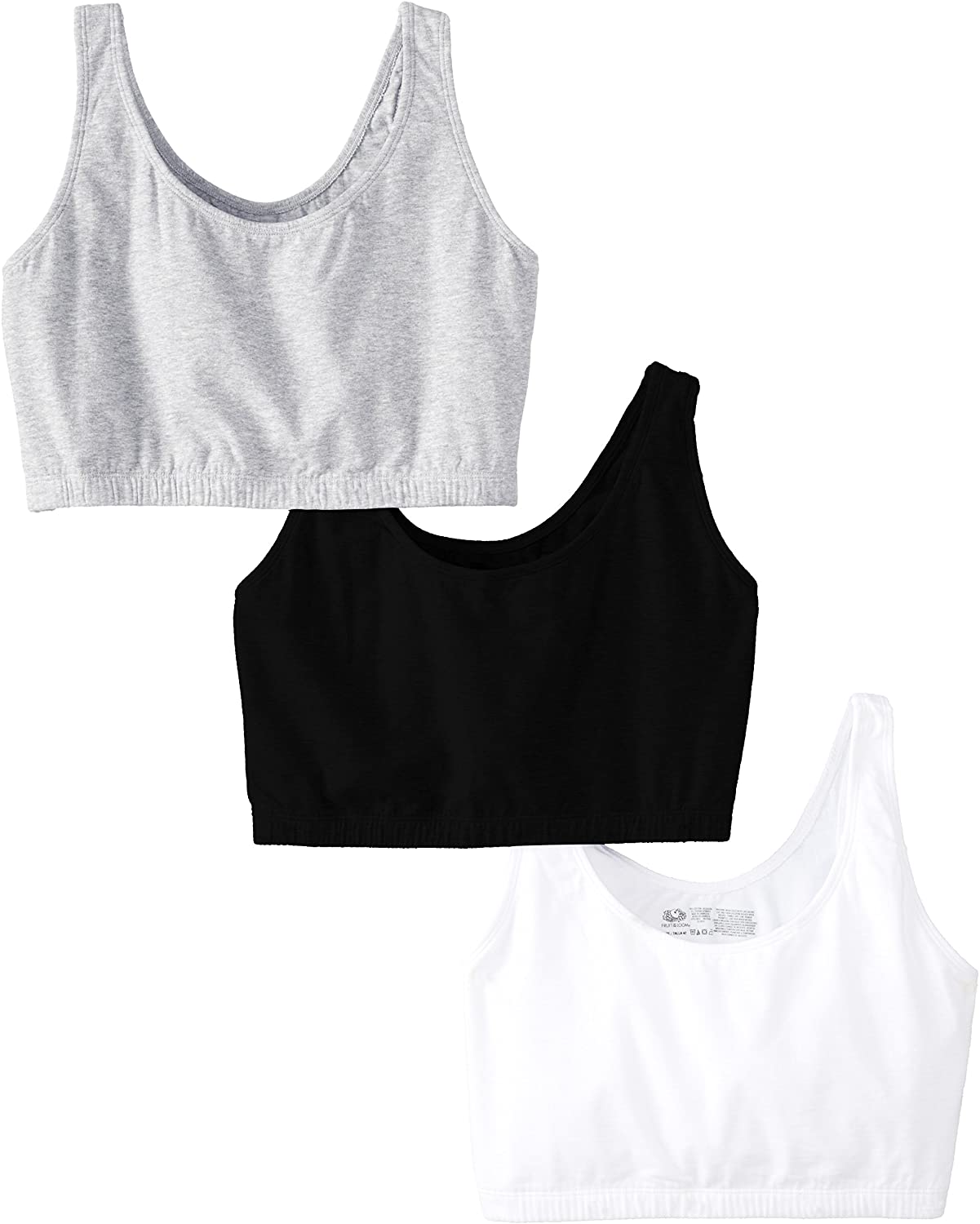 Fruit of the Loom Women's Tank Style Cotton Sports Bra 3-Pack Mint  Chip/White/Grey Heather 40