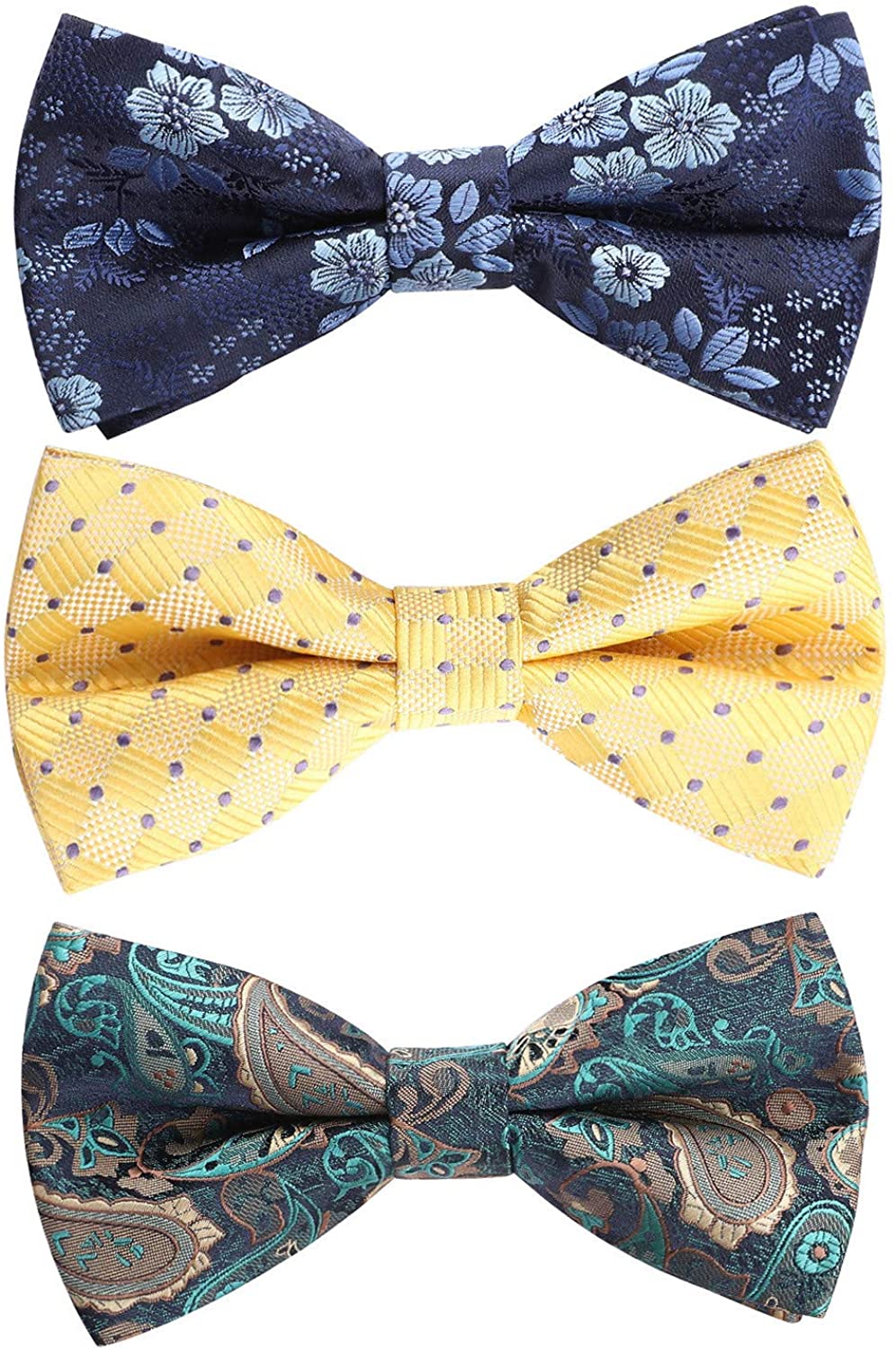 Multiple Sets Bowties HISDERN 3/6 Pack Mixed Design Pre-tied Bow Ties with Adjustable Neck Band