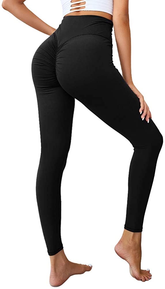 Bonivenshion Women's Ruched Butt Lifting High Waist Yoga Pants - Black