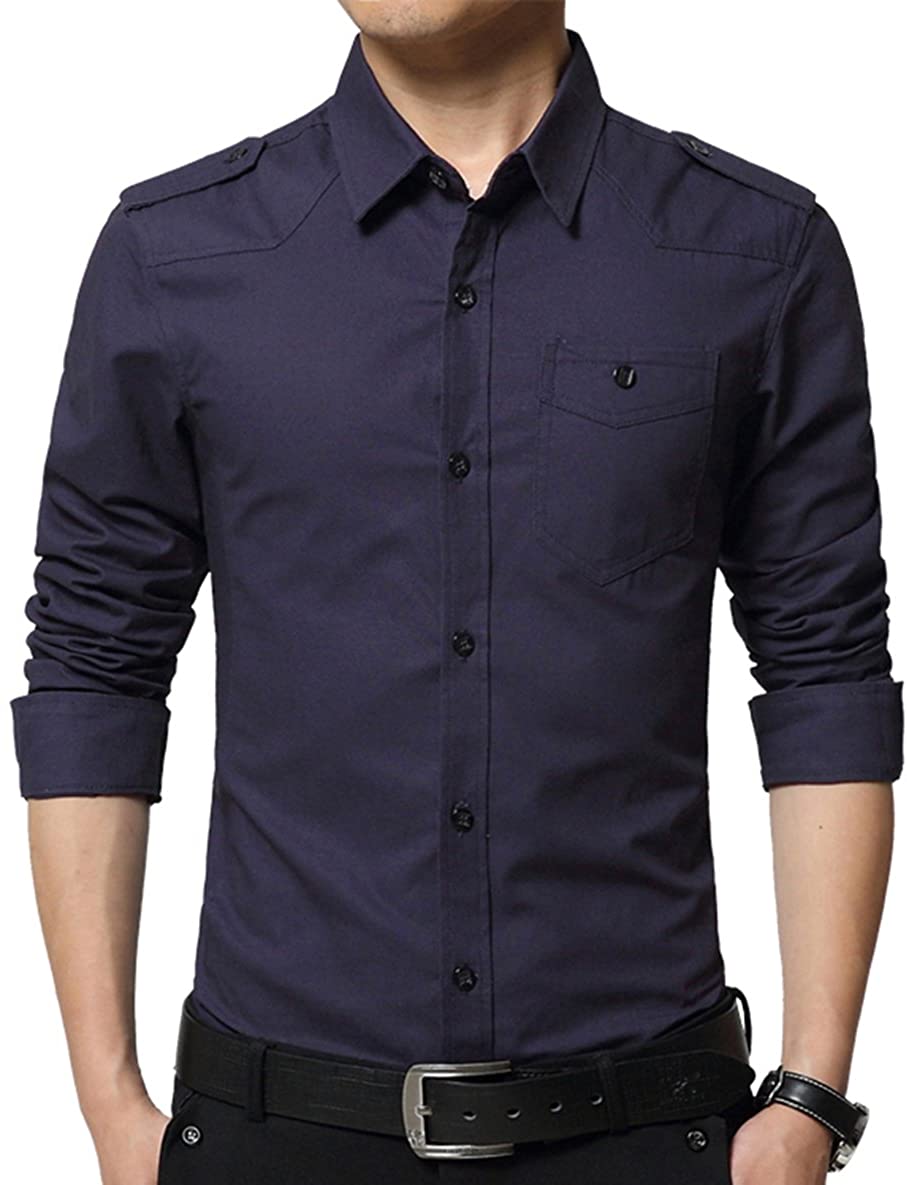 XTAPAN Men's Casual Slim Fit Shirt Cotton Long Sleeve Button Down