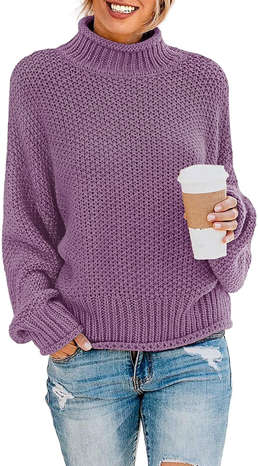 thumbnail 35  - ZESICA Women&#039;s Turtleneck Batwing Sleeve Loose Oversized Chunky Knitted Pullover