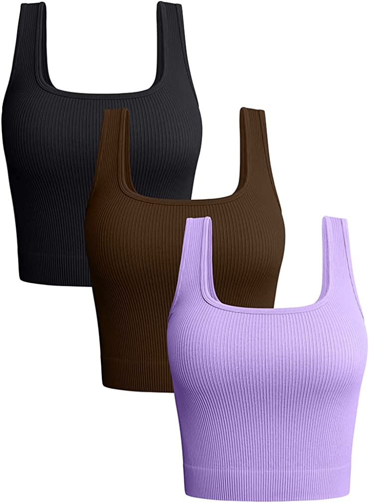 OQQ Women's 3 Piece Tank Tops Ribbed Seamless Workout Exercise Shirts Yoga  Crop Tops, Black Beige Blue, Small : : Clothing, Shoes &  Accessories