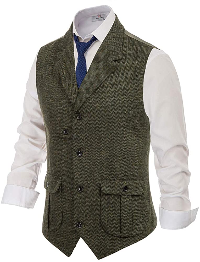 Paul Jones Mens Herringbone Tweed Waistcoat British Tailored Collar ...