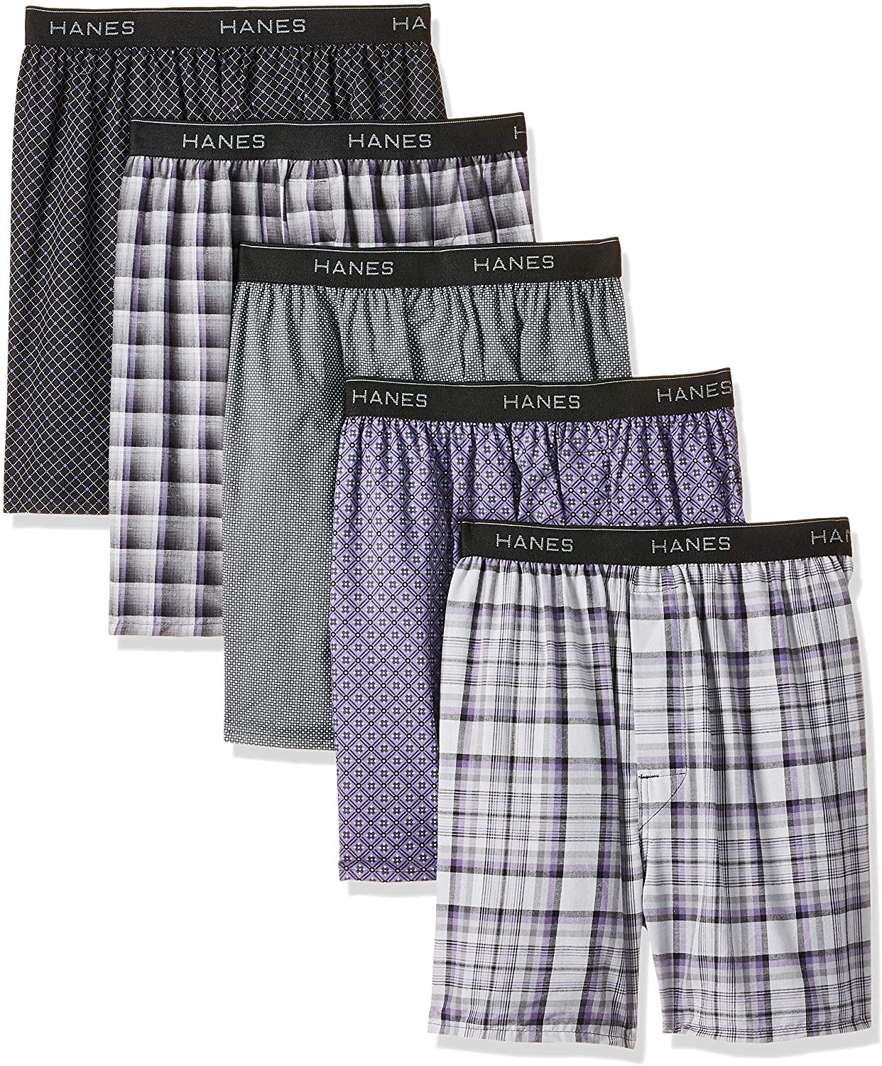 Hanes Men's 5-Pack Ultimate Dyed Exposed Waistband Knit Boxer with