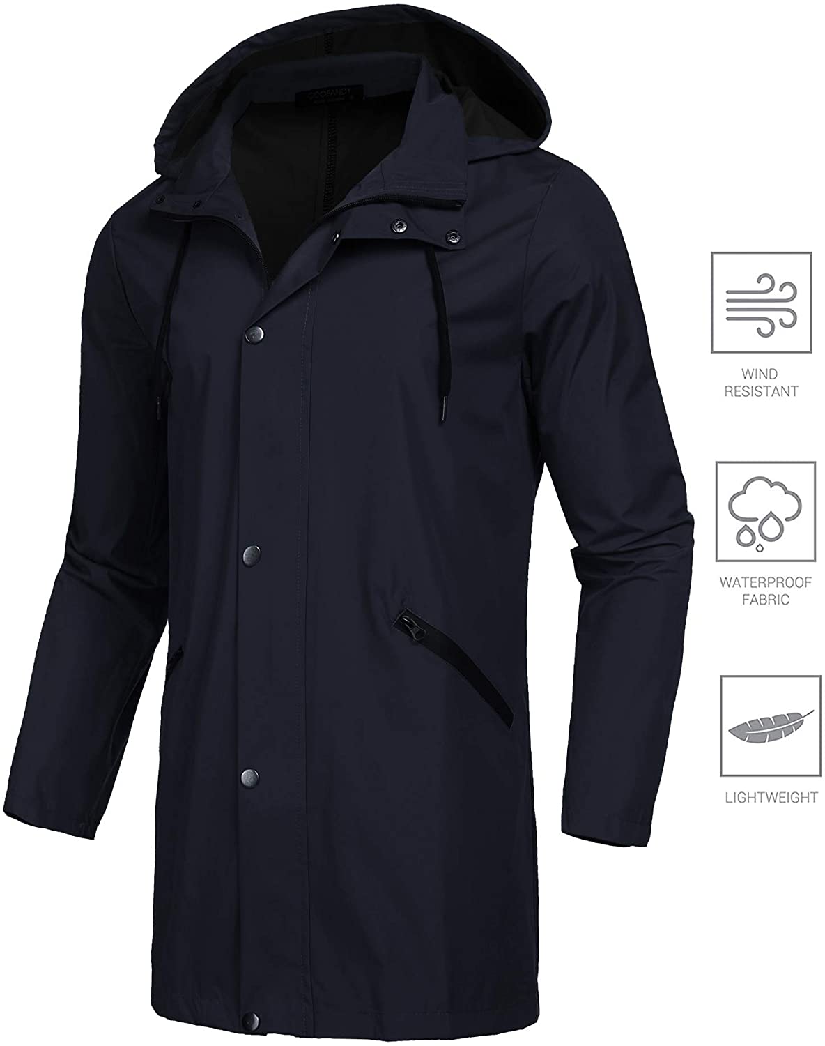 COOFANDY Men's Waterproof Rain Jacket with Hood Lightweight Packable ...