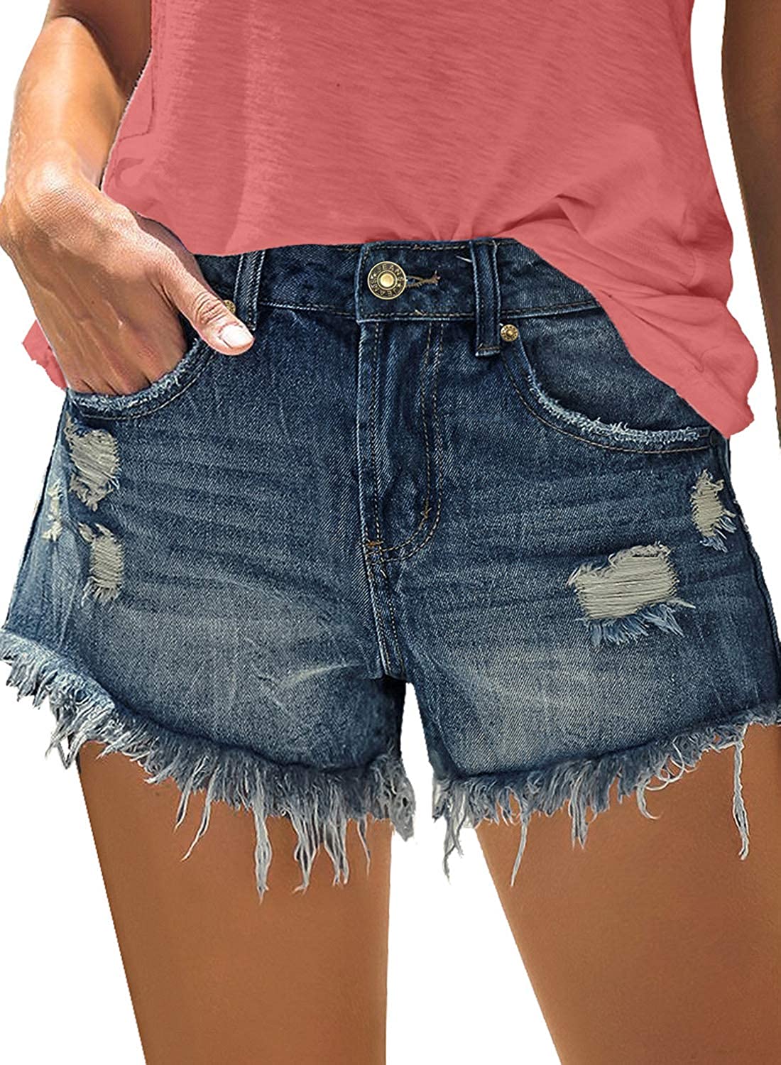 Denim Women Luvamia Womens Mid Rise Shorts Frayed Raw Hem Ripped Denim Jean Shorts Medienlaunede