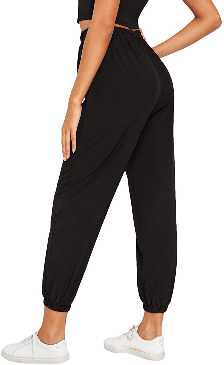 SweatyRocks Women's Casual Pants Drawstring Waist Solid Sweatpants with ...