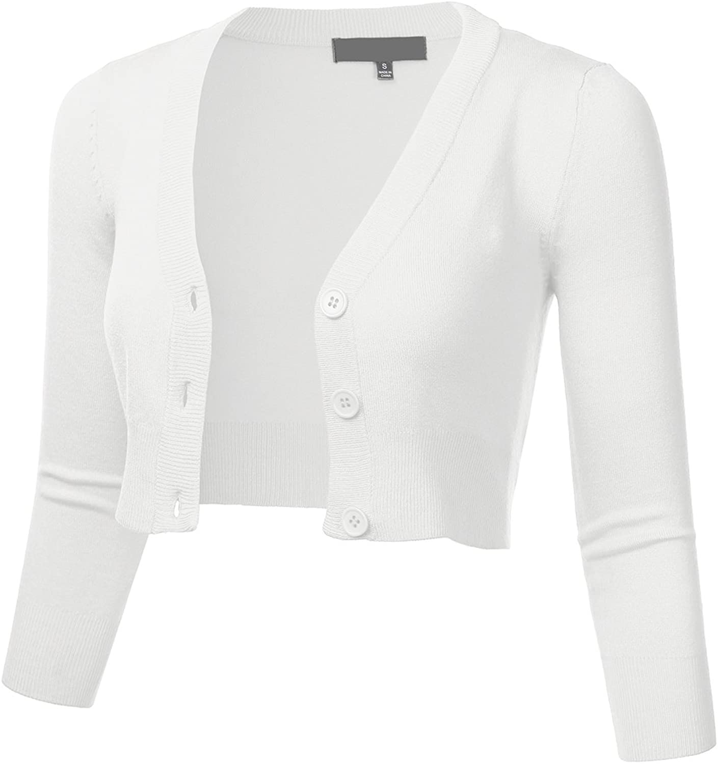 FLORIA Women Solid Button Down 3/4 Sleeve Cropped Bolero Cardigan Sweater  (S-4X) | eBay