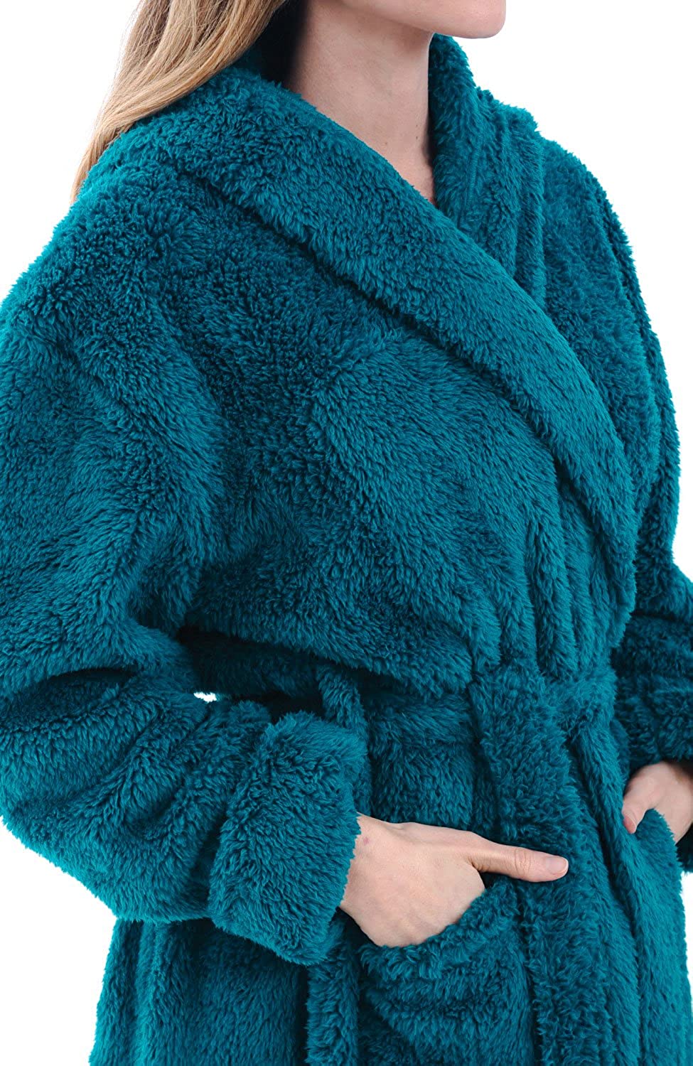 Women's Fuzzy Plush Fleece Bathrobe with Hood, Soft Warm Hooded Lounge Robe  – Alexander Del Rossa