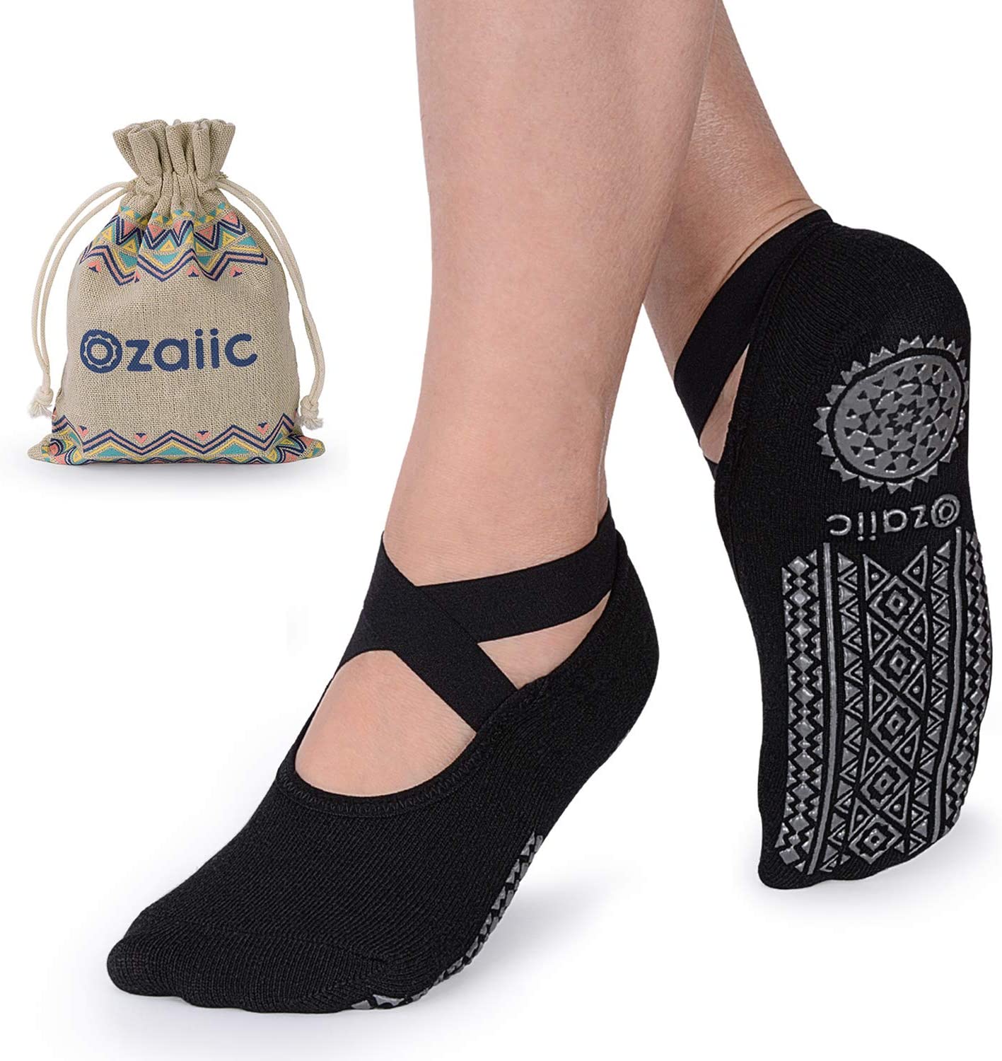 CaiDieNu Yoga Socks for Women, Non Slip Full Toe Socks with Grips