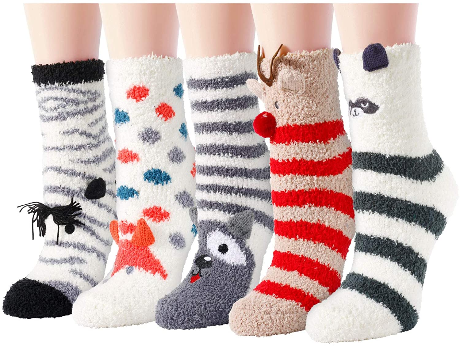 Zmart Fuzzy Socks for Women Girls Colorful Indoors Animal Slipper