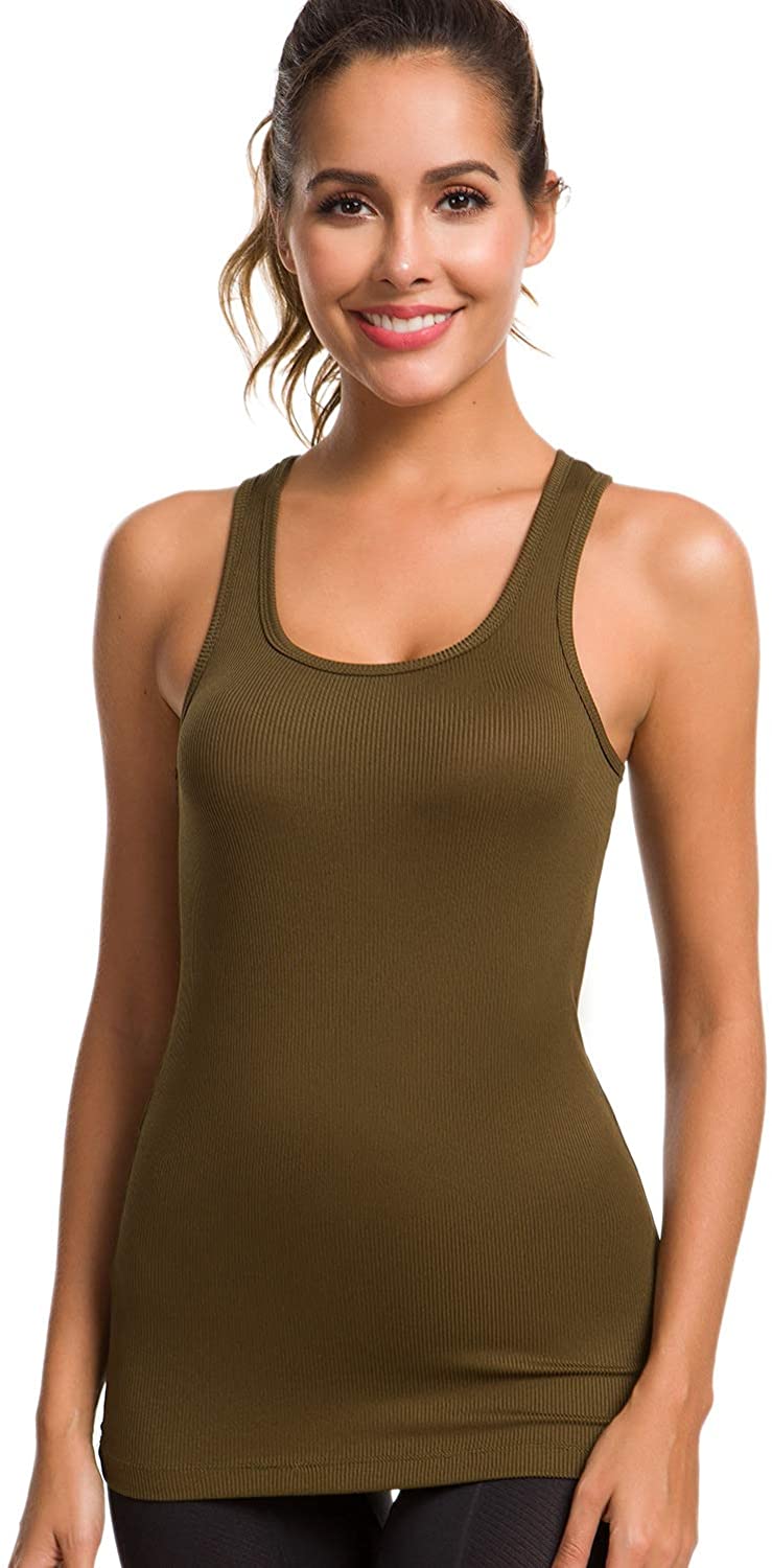 adviicd Tank Tops For Women Loose Fit Women's Workout Scoop Neck Tank Top  Ribbed Sleeveless Lightweight Solid Basic Khaki XL 