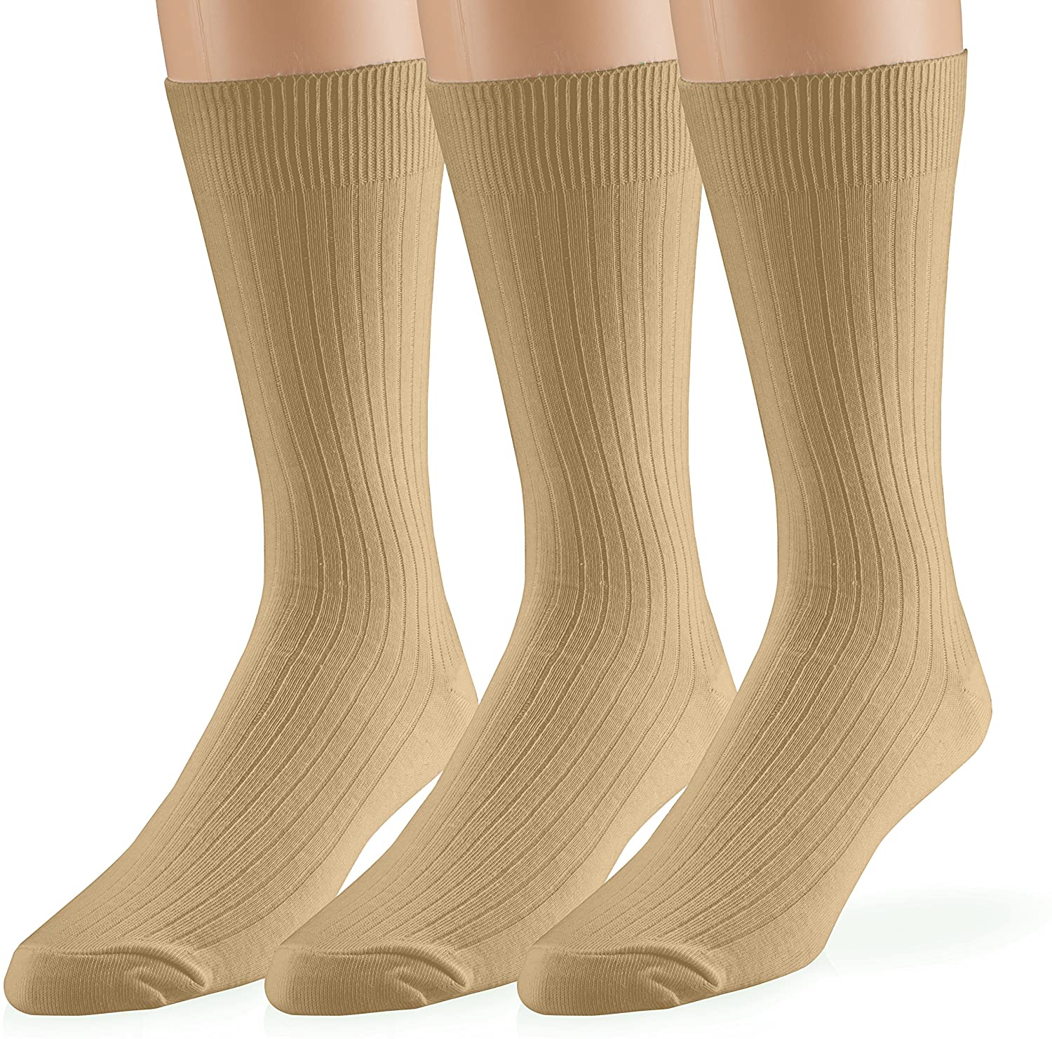 Big and Tall Available EMEM Men's Ribbed Cotton Classic Crew Dress Socks 3-Pack 