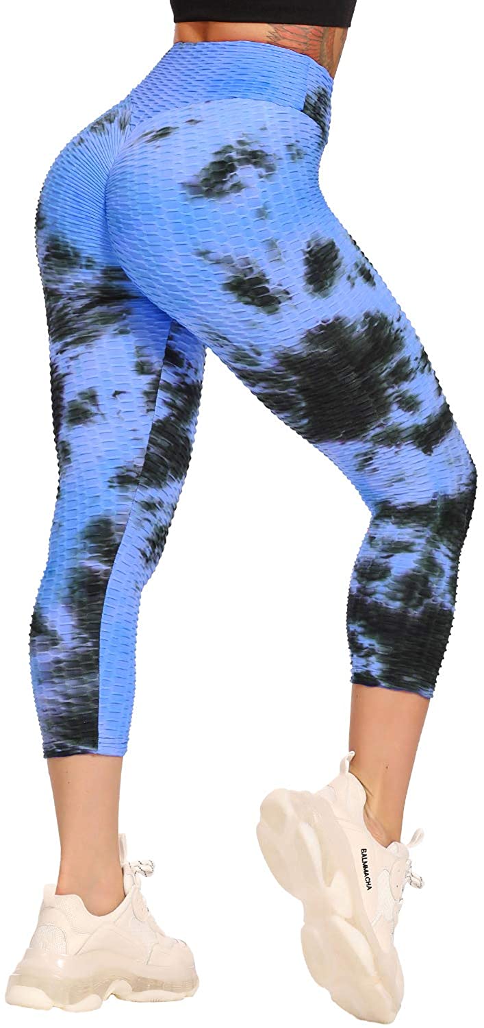 fartey Women High Waist Capri Pants Slim FIt Tie Dye Printed Yoga Capris  Lounge Elastic Waisted Legging for Workout, S-5XL 