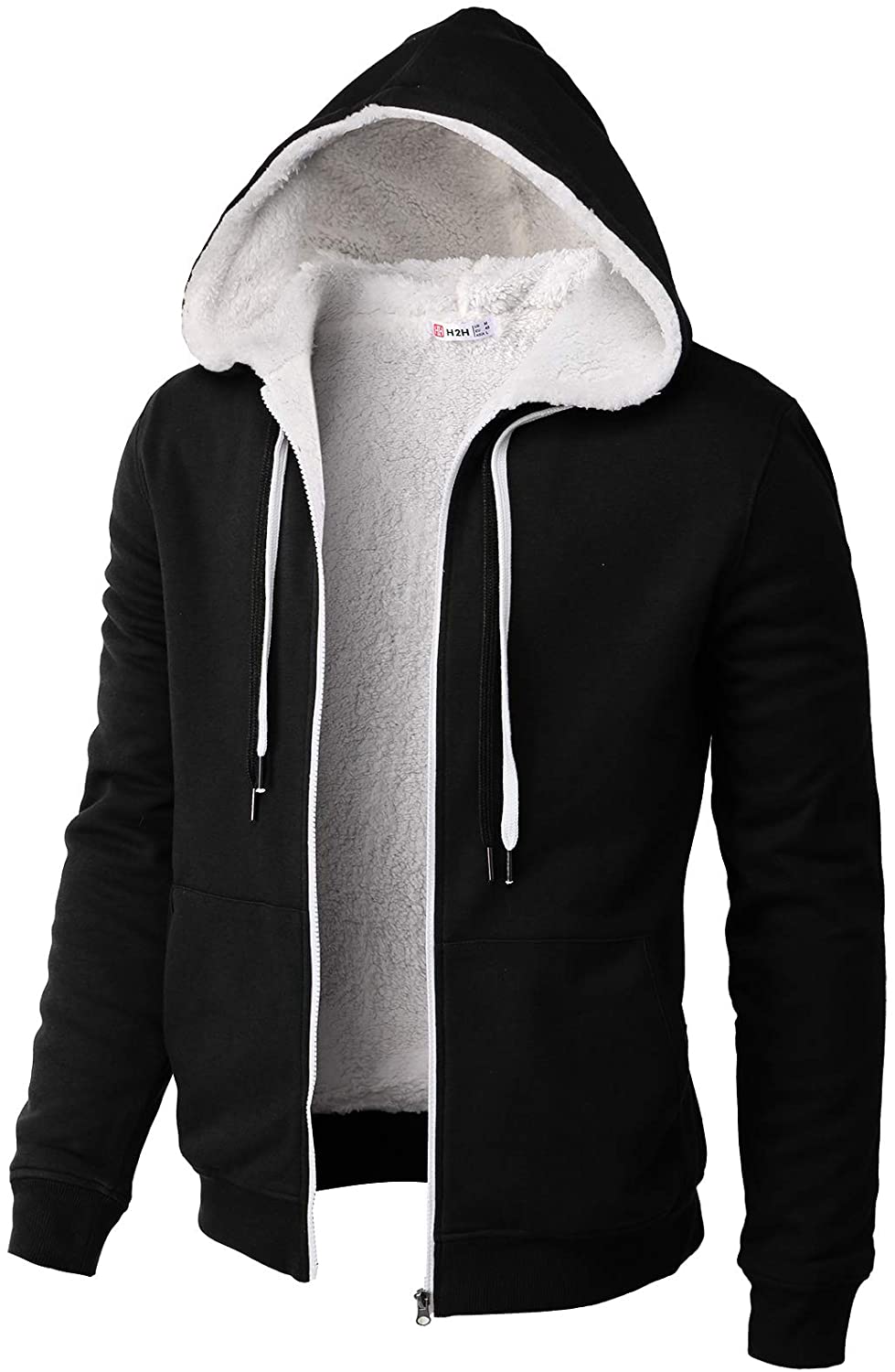 H2H Mens Casual Slim Fit Zip-up Hoodie Knitted Thermal Napping and Faux ...