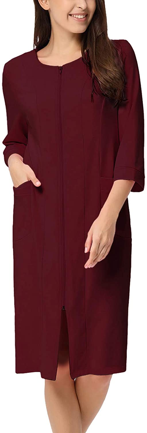 Zexxxy Womens Zipper Front Bathrobe Sleepwear Half Sleeve Pajama with Pockets S-2XL