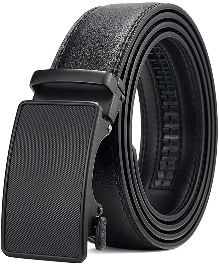 BOSTANTEN Men's leather Belt Gift Set， Men's Leather Ratchet Dress Belt with Automatic Buckle Belts black