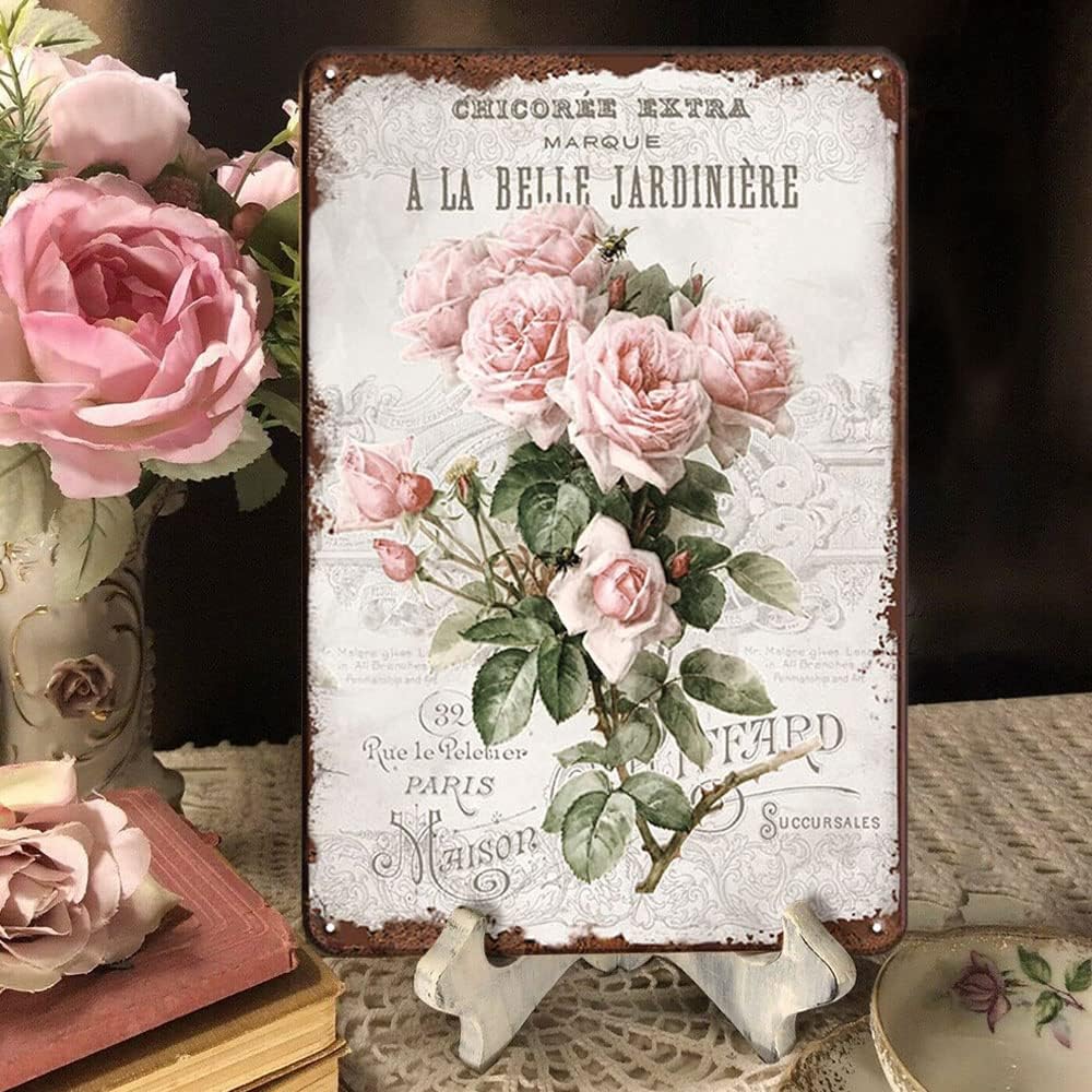French Country Decor Flower Art Painting Retro Wall Decor Garden Signs, 12x 8 In