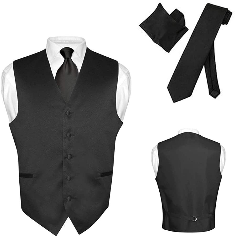 Men's Dress Vest Necktie Hanky Solid Color Neck Tie Set Suit Tuxedo ...