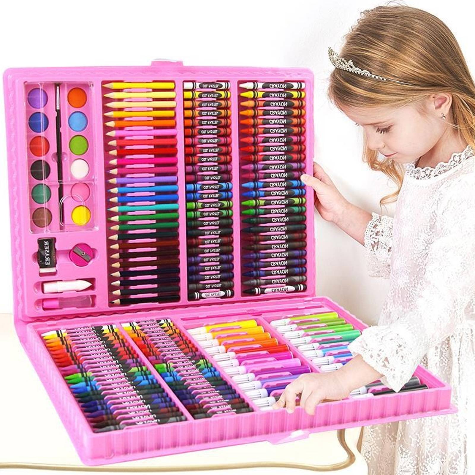 168PCS Kids Painting Drawing Art Set with Crayons Oil Pastels Watercolor Markers Colored Pencil Tools for Boys Girls Gift-1