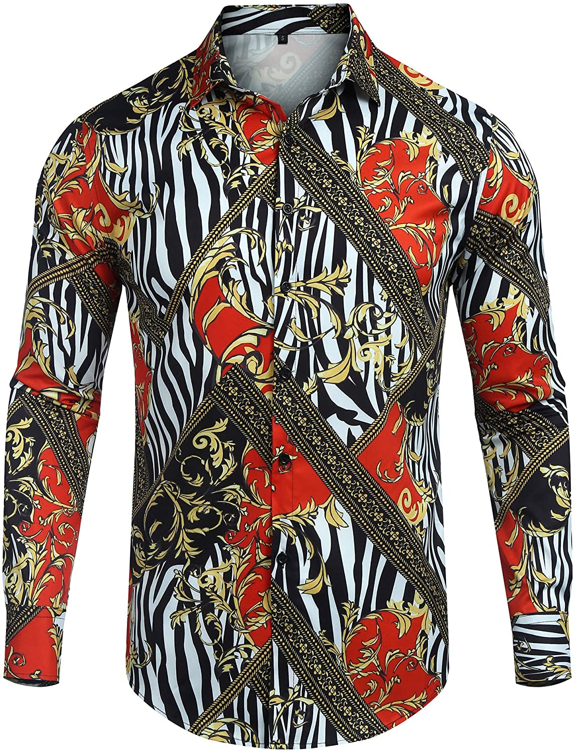 URRU Mens Long Sleeve Luxury Design Print Dress Shirt Slim Fit Casual ...