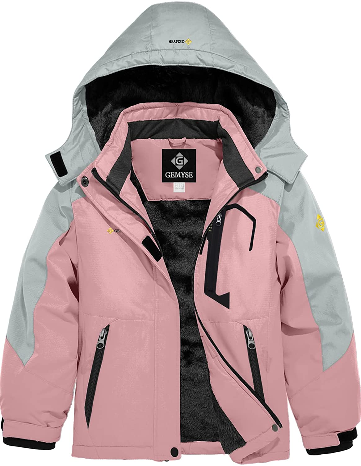 GEMYSE Girl's Waterproof Ski Snow Jacket Fleece Windproof Winter Jacket with Hood 