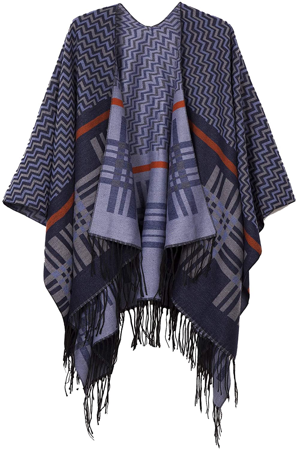 Urban CoCo Women's Printed Tassel Open Front Poncho Cape Cardigan